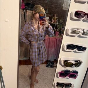 💕 purple plaid skirt suit set